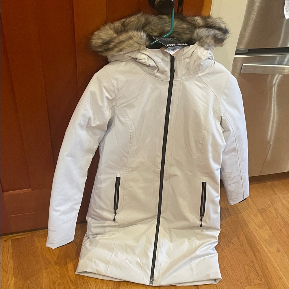 NWT Eddie Bauer Women's White Ski Jacket with Faux Fur Hood